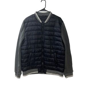 American Eagle Outfitters Black and Gray Bomber Jacket - Medium Tall